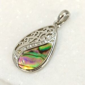 Abalone Shell Filigree Teardrop Pendant Sterling Silver New Zealand Paua